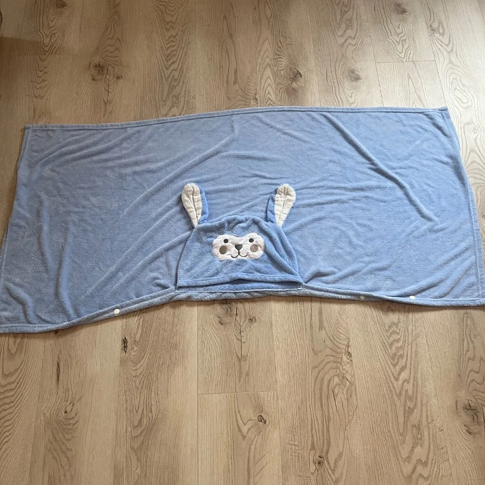 Kids Bath Towel Hood Fleece Bathrobe Quick Dry Hooded Blue Poncho for Children